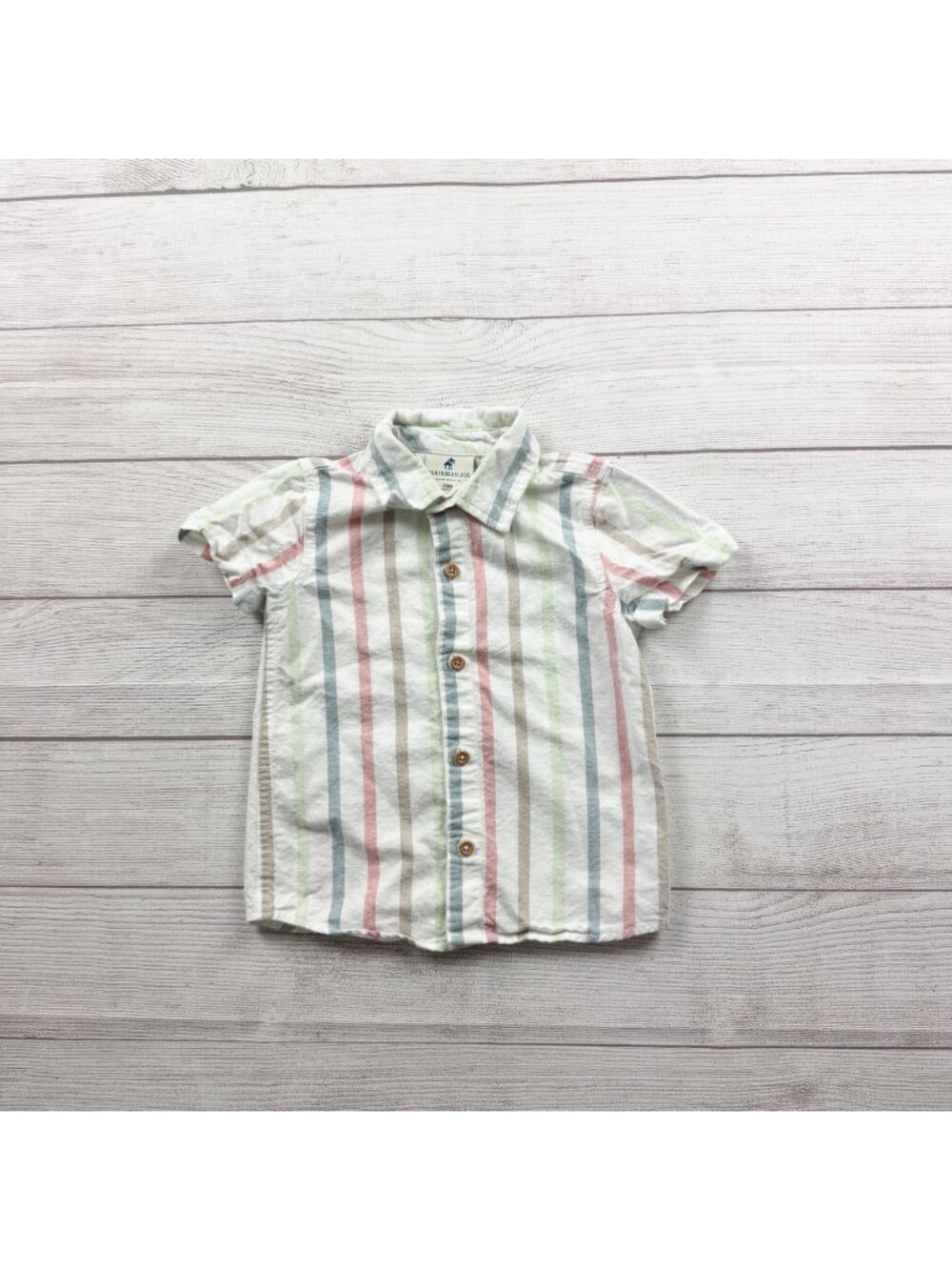 Caribbean Joe Kids Striped Button-Up Shirt 100% Cotton Short Sleeve Pastel 4T
